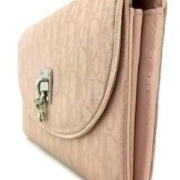 Christian Dior Logo Charm Oblique Trotter Canvas Long Bifold Wallet Pink - Picture 2 of 6